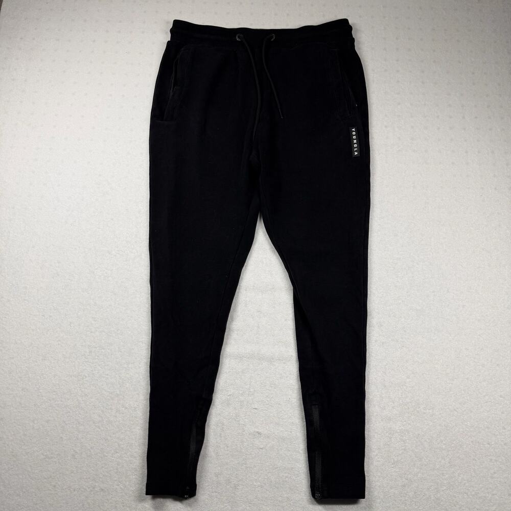 YoungLA Men’s Medium Black Slim Fit Jogger Sweatpants Zip Ankle Gym Athletic